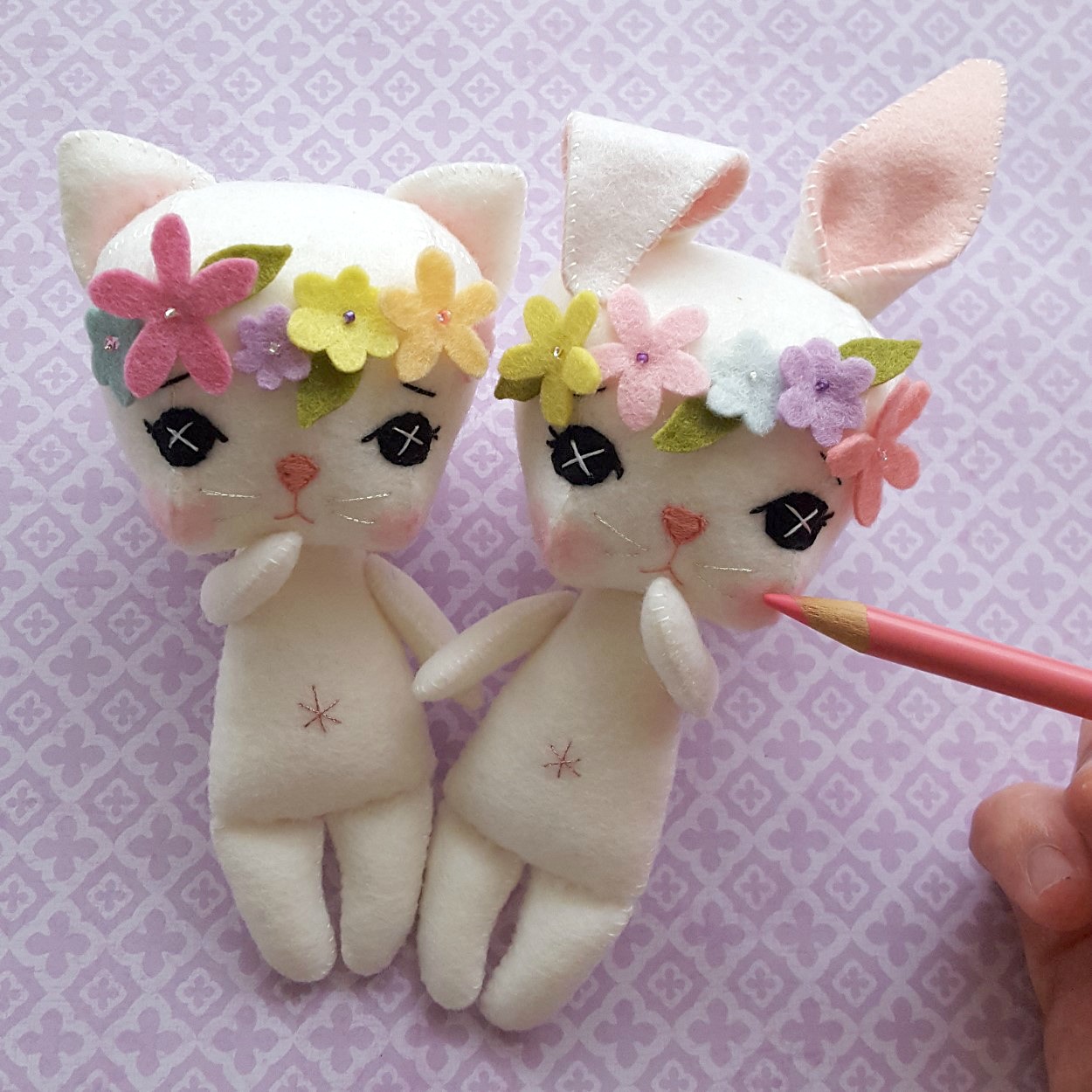 Floral Kitty and Bunny pdf Pattern